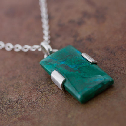 Hug Peruvian Chrysocolla Pendant on 925 Sterling Silver Necklace