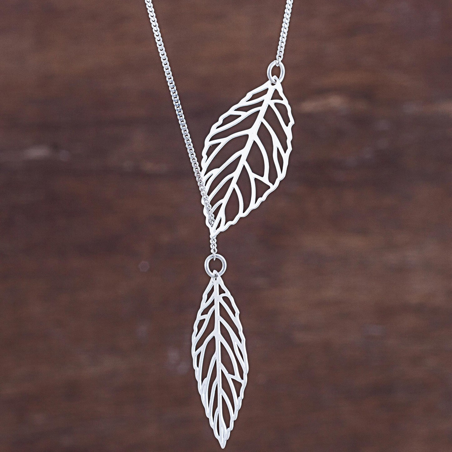 Shining Leaves Sterling Silver Pendant Necklace Leaves from Peru