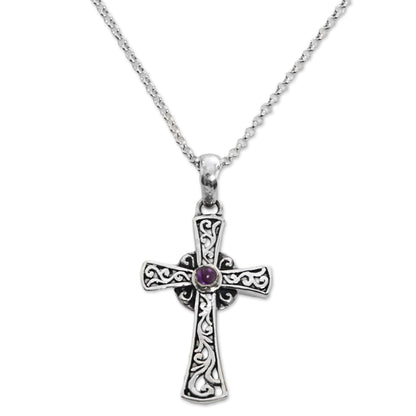 In God We Trust Sterling Silver Amethyst Cross Pendant Necklace Indonesia