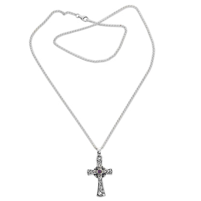 In God We Trust Sterling Silver Amethyst Cross Pendant Necklace Indonesia