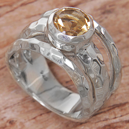 Yellow Mosaic Sterling Silver Yellow Citrine Cocktail Ring from Indonesia