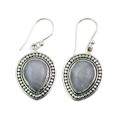 Gleaming Petals Sterling Silver Rainbow Moonstone Dangle Earrings from India