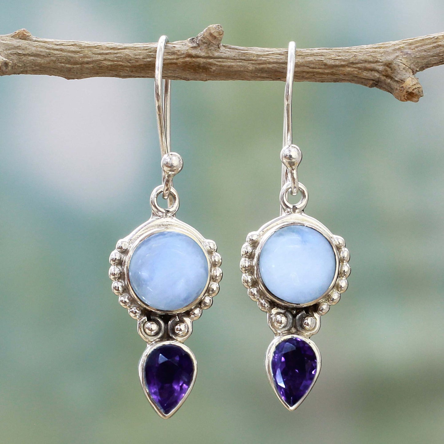 Indian Rain Multi-Gem Silver Dangle Earrings