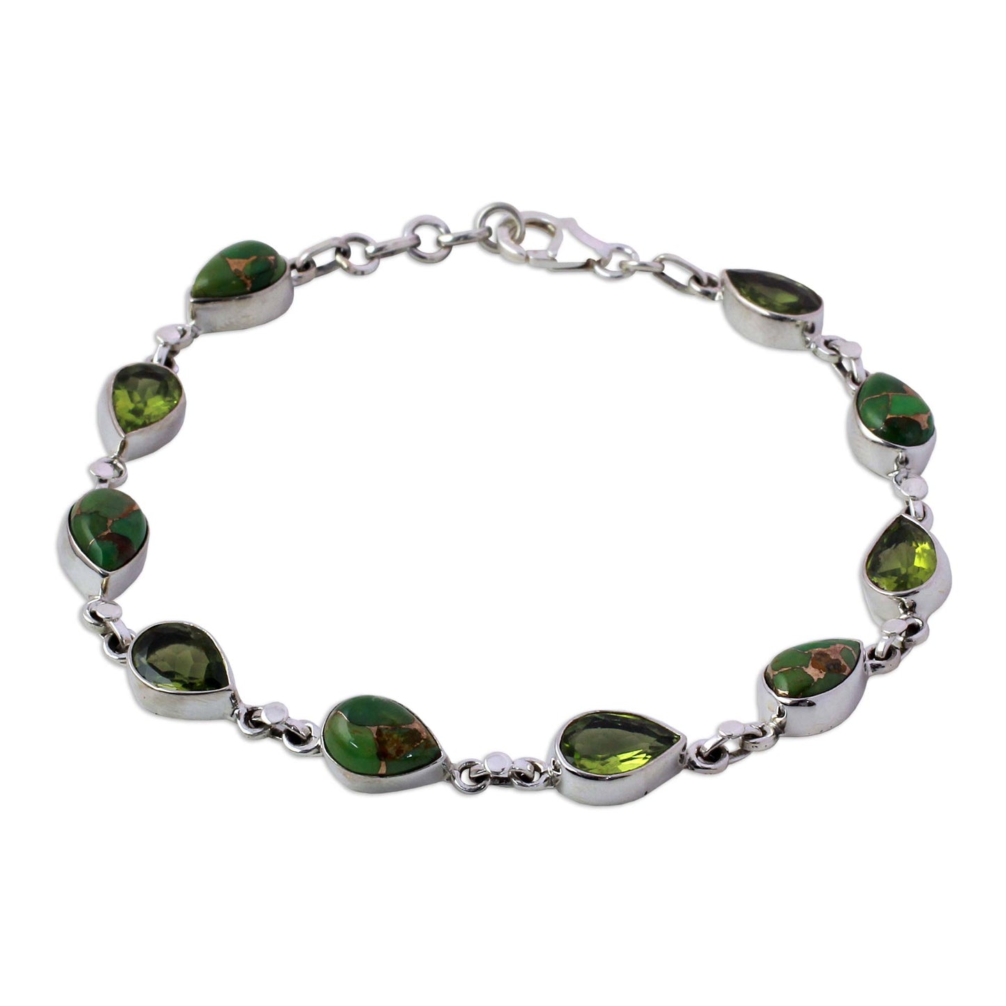 Sunny Drops in Green Peridot Composite Turquoise Link Bracelet from India