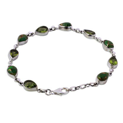 Sunny Drops in Green Peridot Composite Turquoise Link Bracelet from India