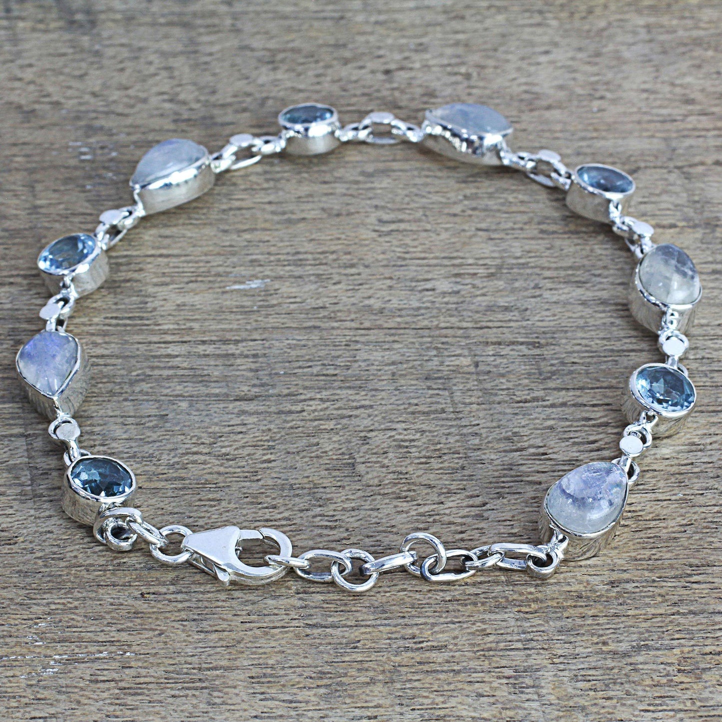 Misty Sky Moonstone & Topaz Link Bracelet