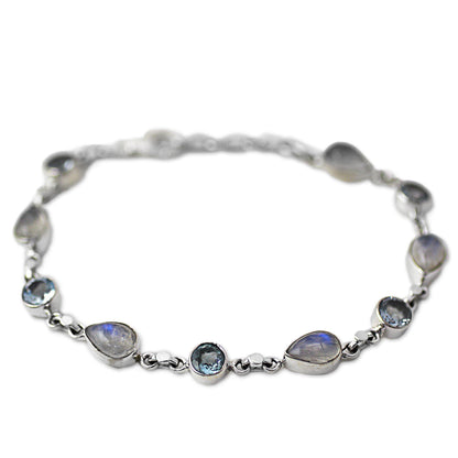 Misty Sky Moonstone & Topaz Link Bracelet