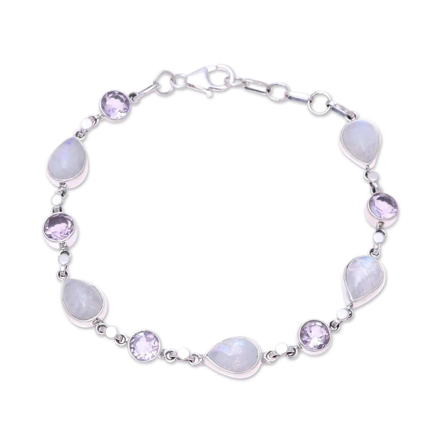 Misty Lilac Handmade Amethyst Rainbow Moonstone Link Bracelet from India