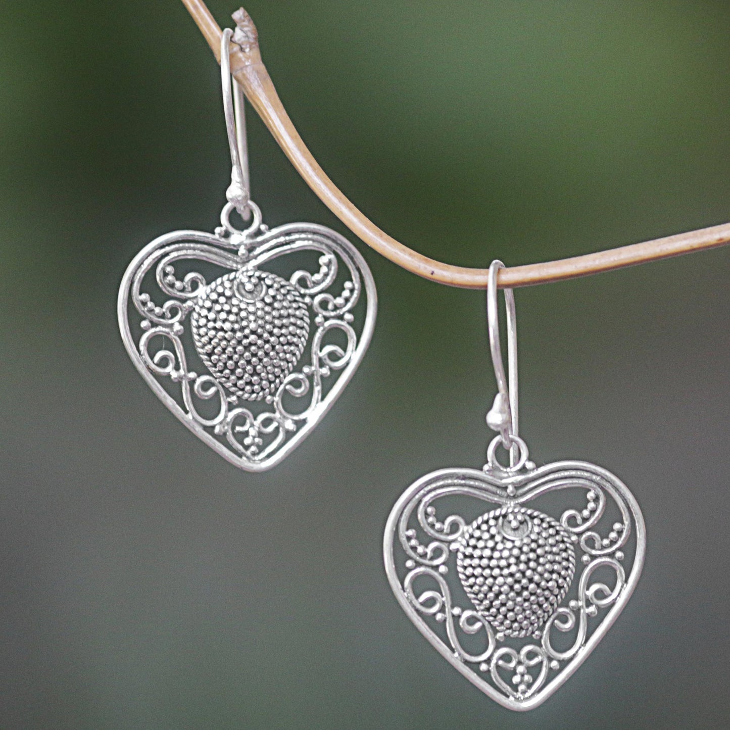 Heart-Shaped Offering Sterling Silver Heart Dangle Earrings from Indonesia