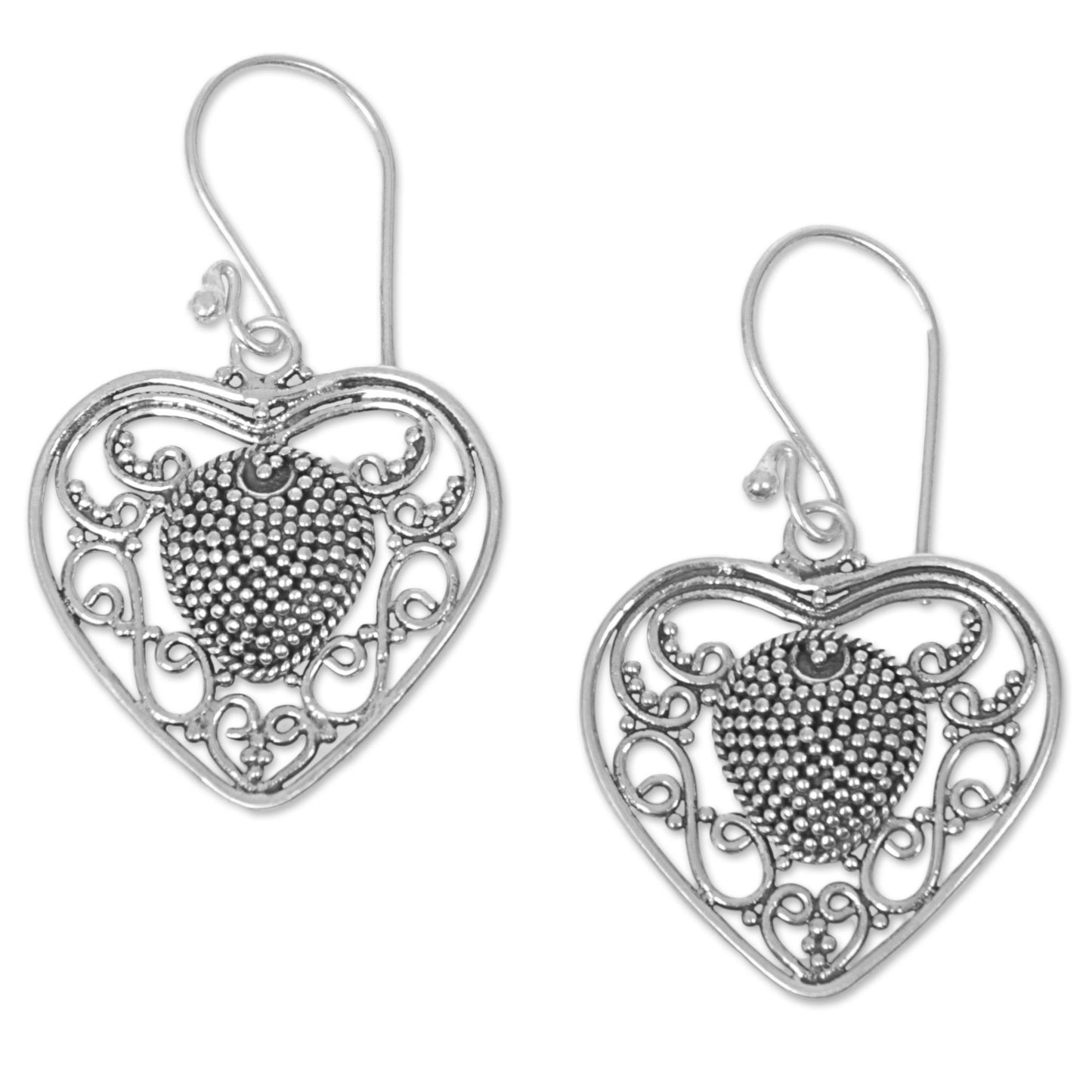 Heart-Shaped Offering Sterling Silver Heart Dangle Earrings from Indonesia