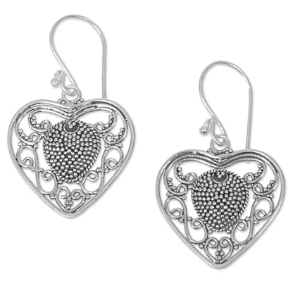 Heart-Shaped Offering Sterling Silver Heart Dangle Earrings from Indonesia