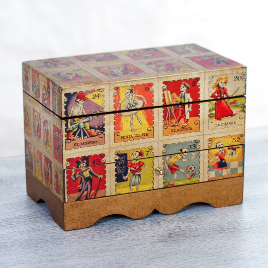 Day of the Dead Lottery Day of the Dead Bingo Decoupage on Pinewood Jewelry Box