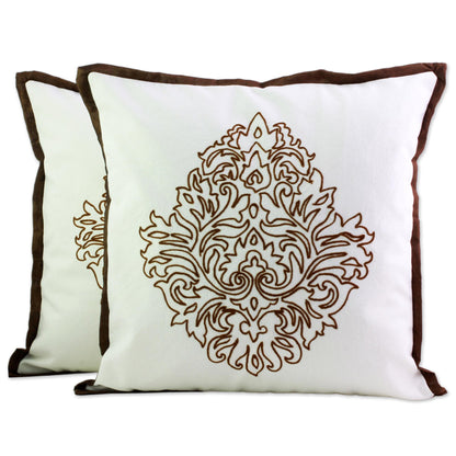 Copper Beauty Acrylic Embroidered Cotton Cushion Covers (Pair) from India