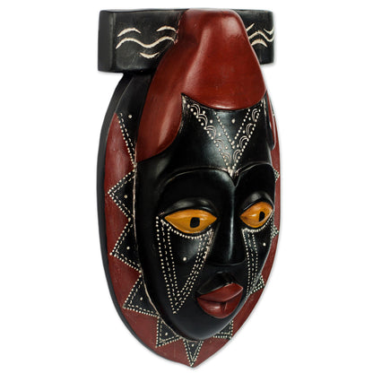 Buruwa Black and Red African Wood Mask Hand Carved by Ghana Artisan