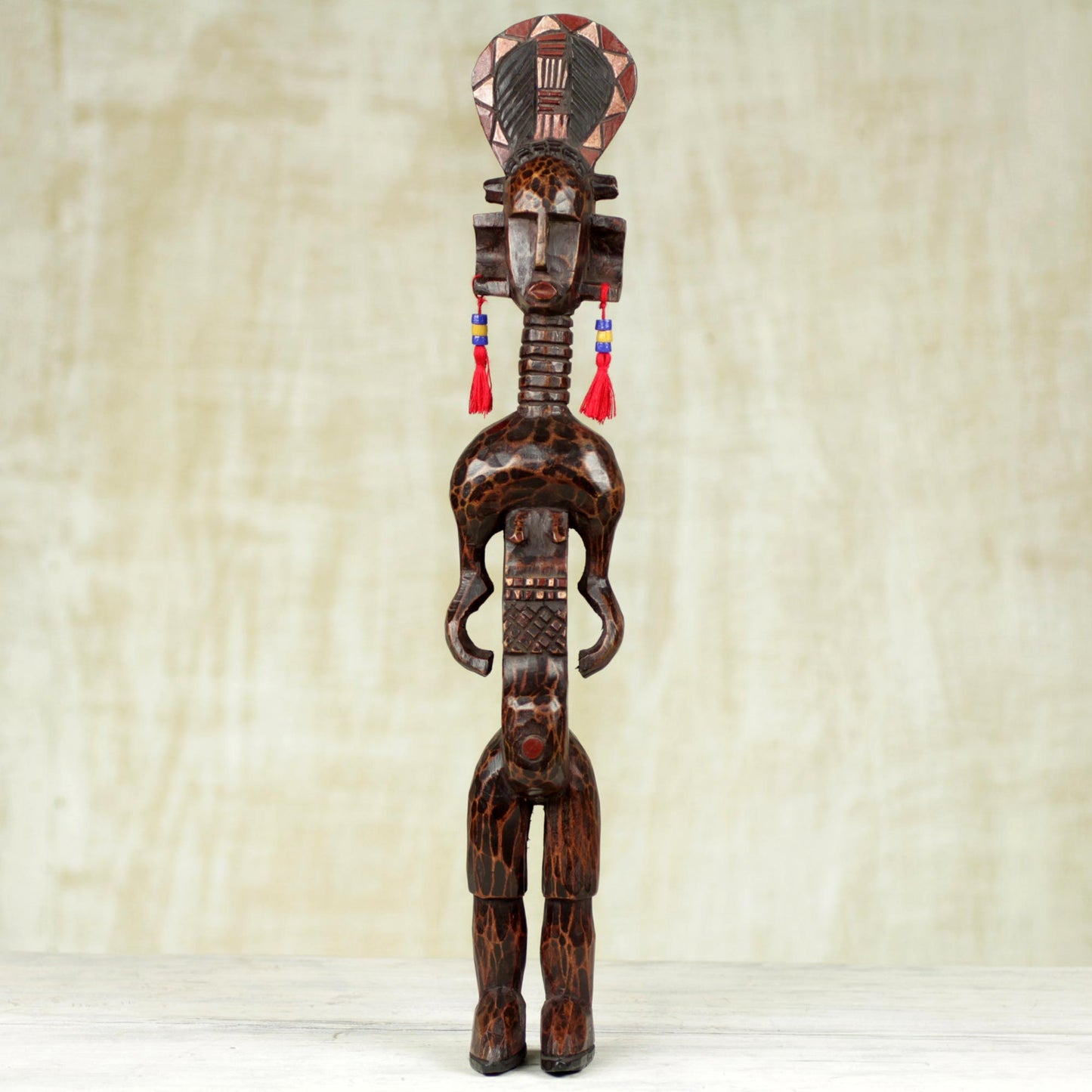Warrior Hand Carved Sese Wood Statue of a Tall Watchful Warrior