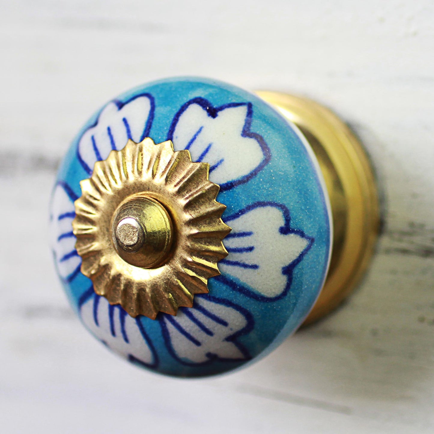 Blue Flowers Ceramic Cabinet Knobs Floral Blue White (Set of 6) India