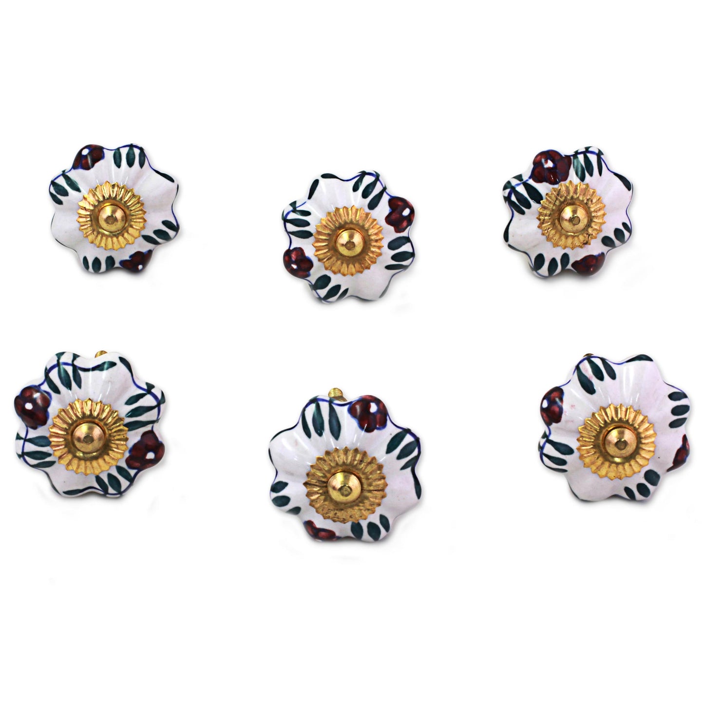 Floral Sunshine Ceramic Cabinet Knobs Floral White (Set of 6) from India