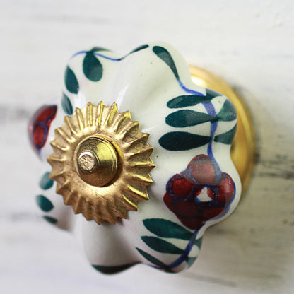 Floral Sunshine Ceramic Cabinet Knobs Floral White (Set of 6) from India