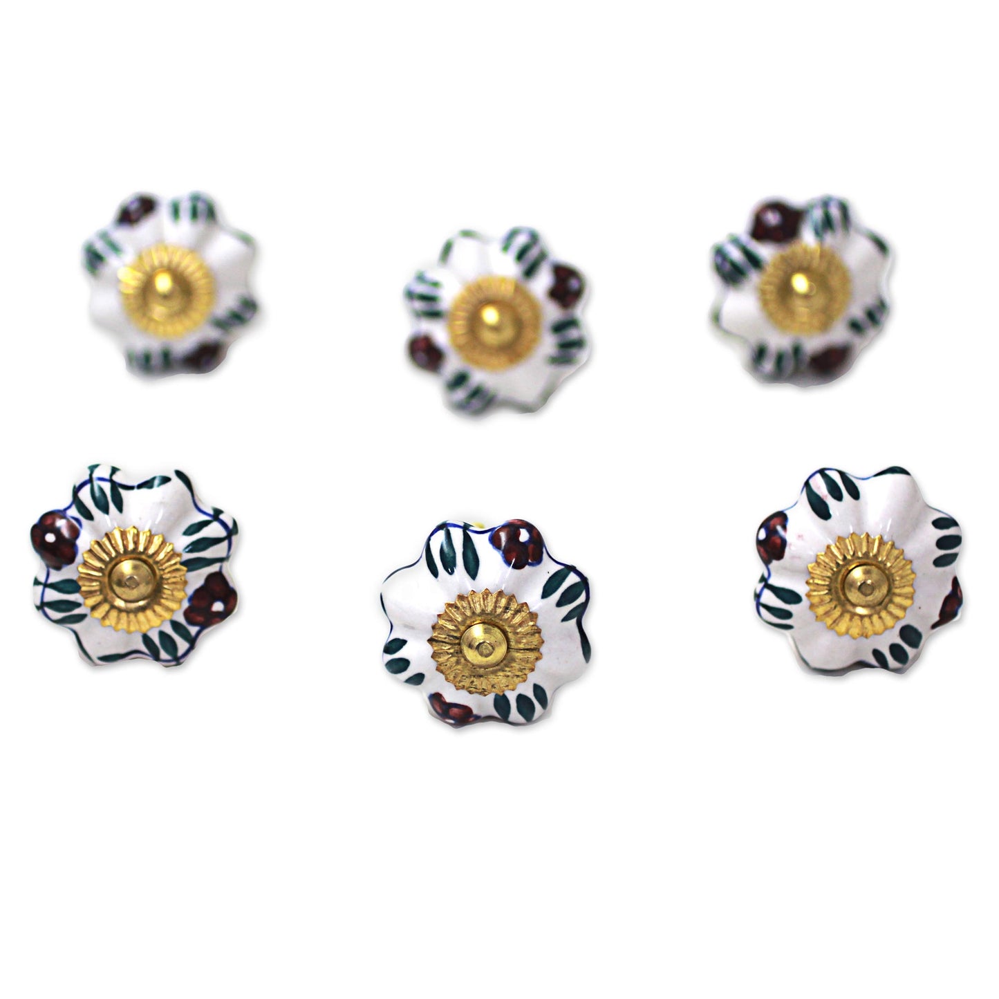 Floral Sunshine Ceramic Cabinet Knobs Floral White (Set of 6) from India