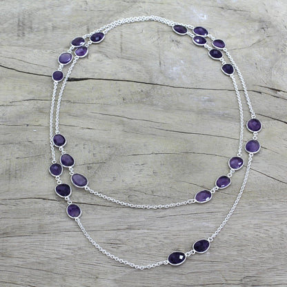 Violet Princess Amethyst Sterling Silver Long Necklace Handmade in India