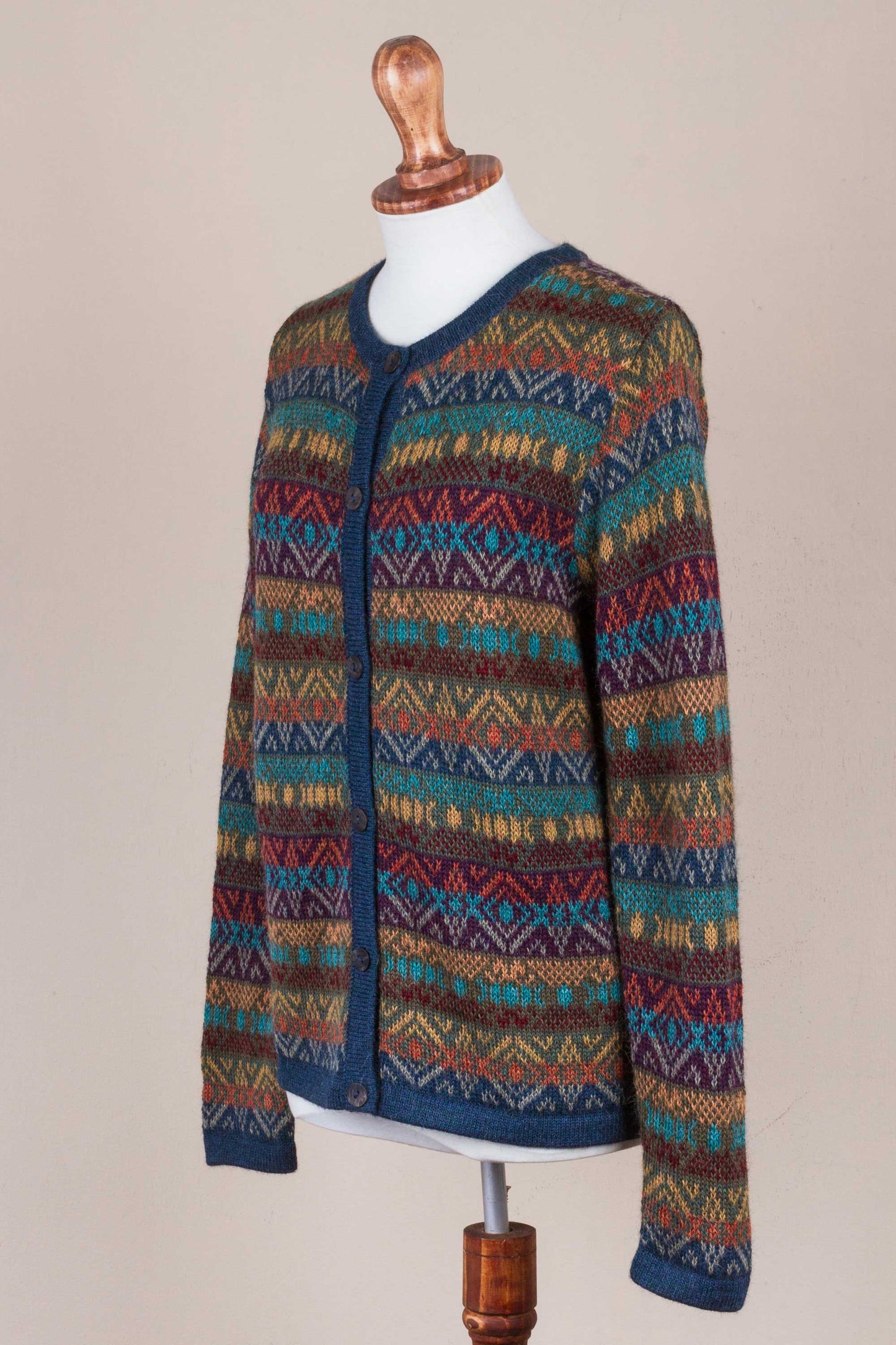 Diamond Variety 100% Alpaca Wool Multicolor Cardigan with Buttons