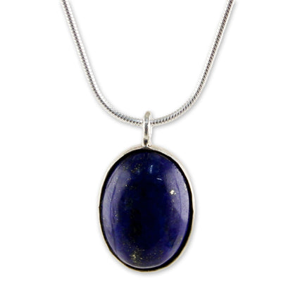 Spangled Oval Sterling Silver and Lapis Lazuli Pendant Necklace Thailand