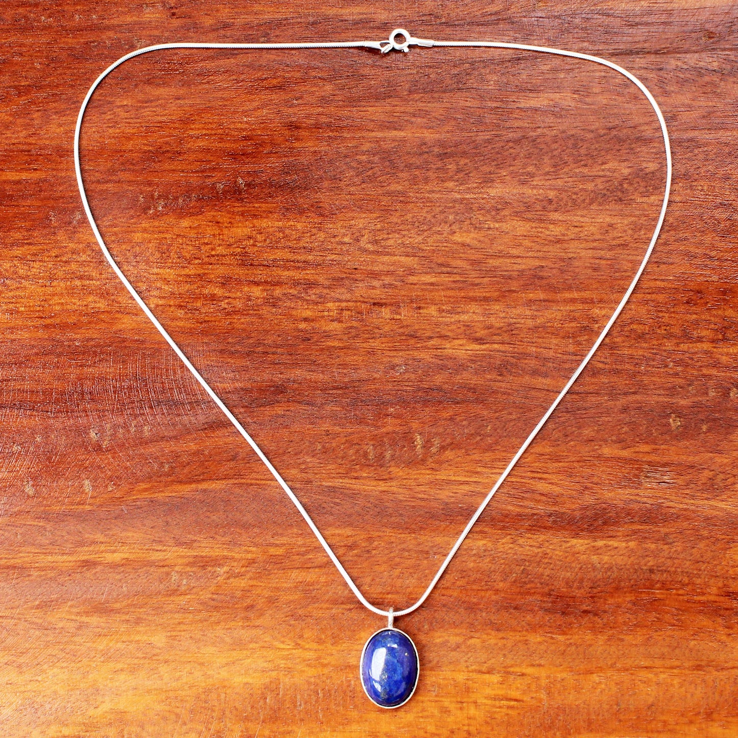 Spangled Oval Sterling Silver and Lapis Lazuli Pendant Necklace Thailand