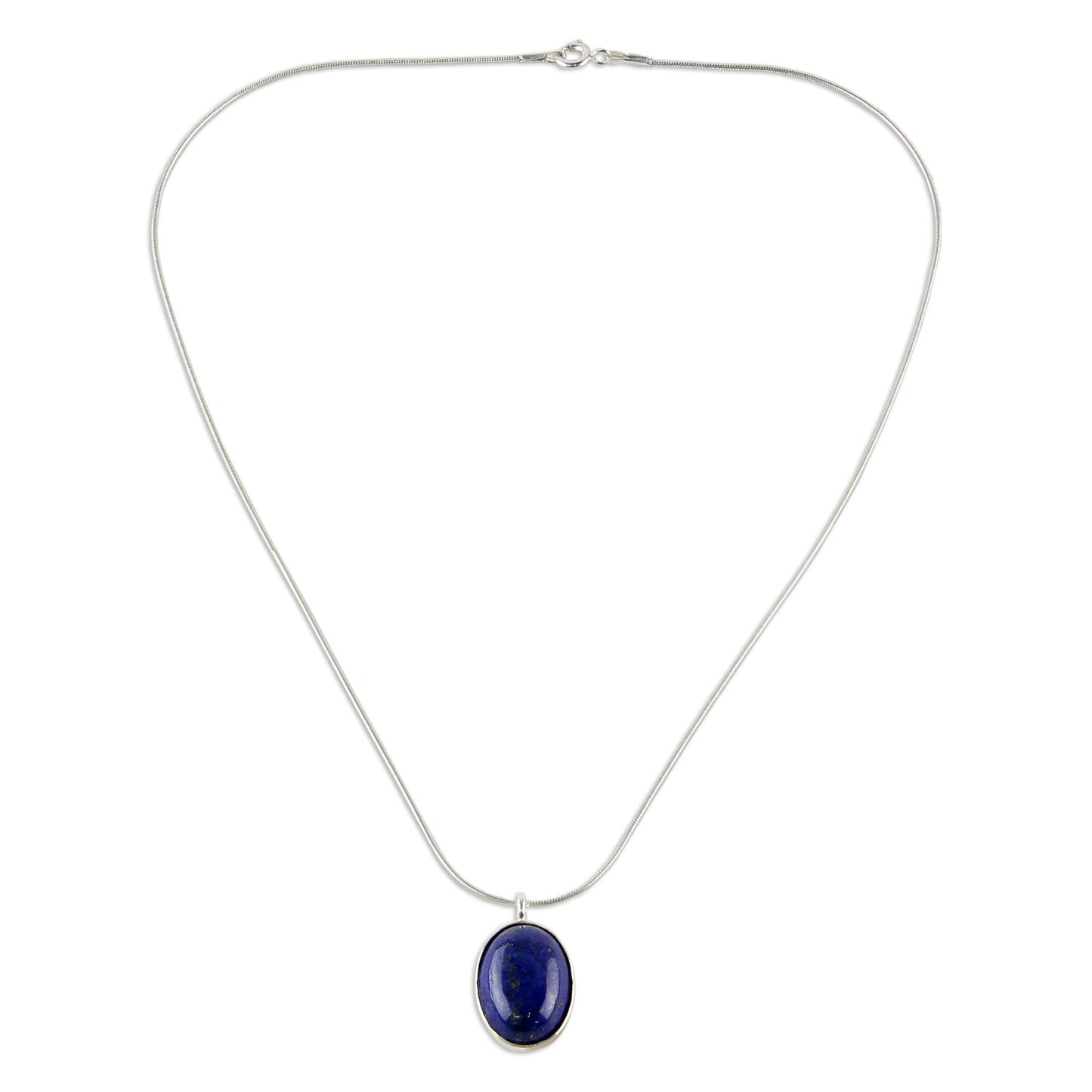 Spangled Oval Sterling Silver and Lapis Lazuli Pendant Necklace Thailand