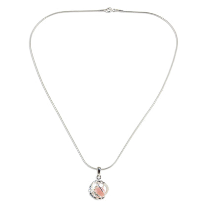 Pink Orb of Energy Quartz Silver Necklace