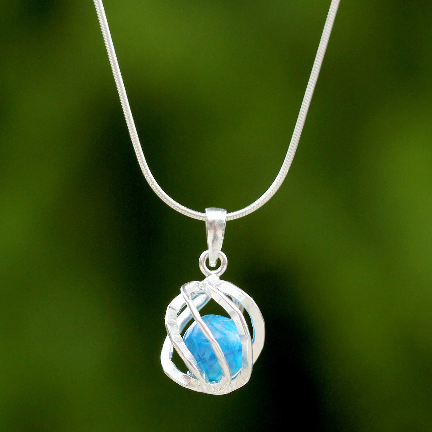 Blue Orb of Energy Sterling Silver Howlite Pendant Necklace from Thailand