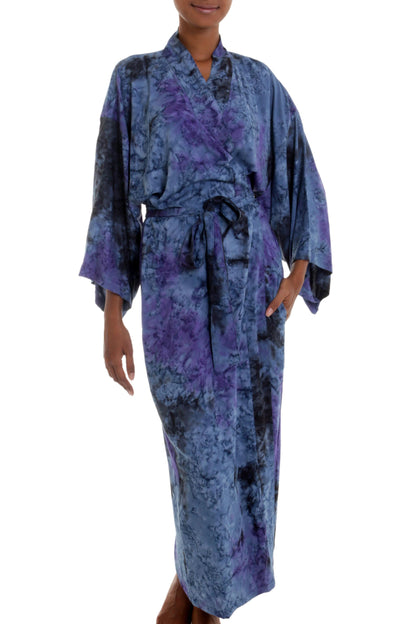 Wild Blues Handmade Tie Dye Blue Rayon Robe from Indonesia