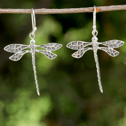 Skyward Wanderers Dragonfly Sterling Silver Dangle Earrings from Thailand