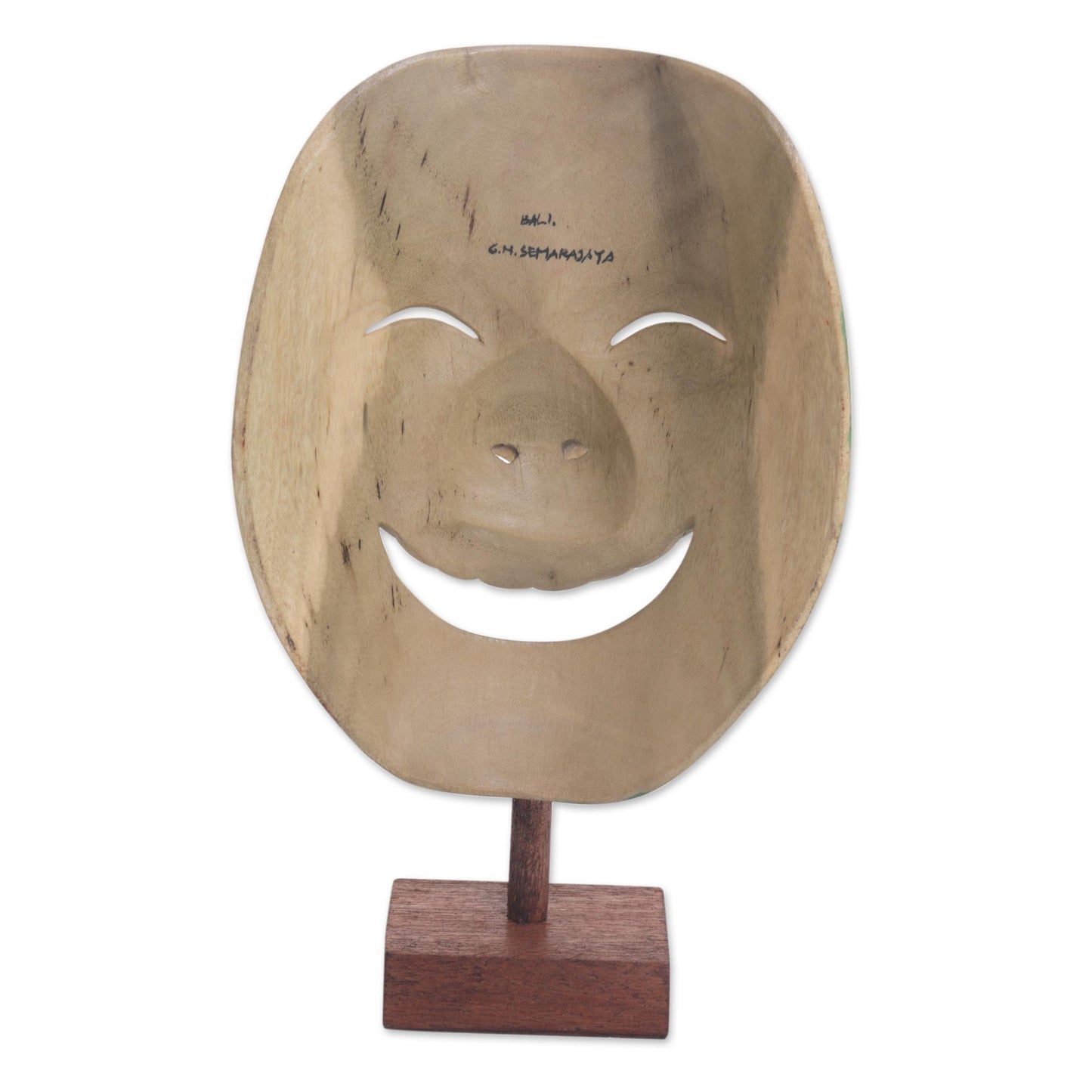 Gleeful Smile Balinese Handcrafted Hibiscus Wood Mask Butterfly Motif