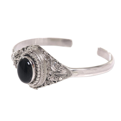 Deep Gaze Onyx and Sterling Silver Cuff Locket Bracelet Indonesia