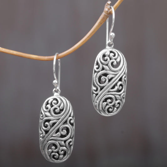 Forest of Vines Balinese Sterling Silver Swirl Motif Dangle Earrings