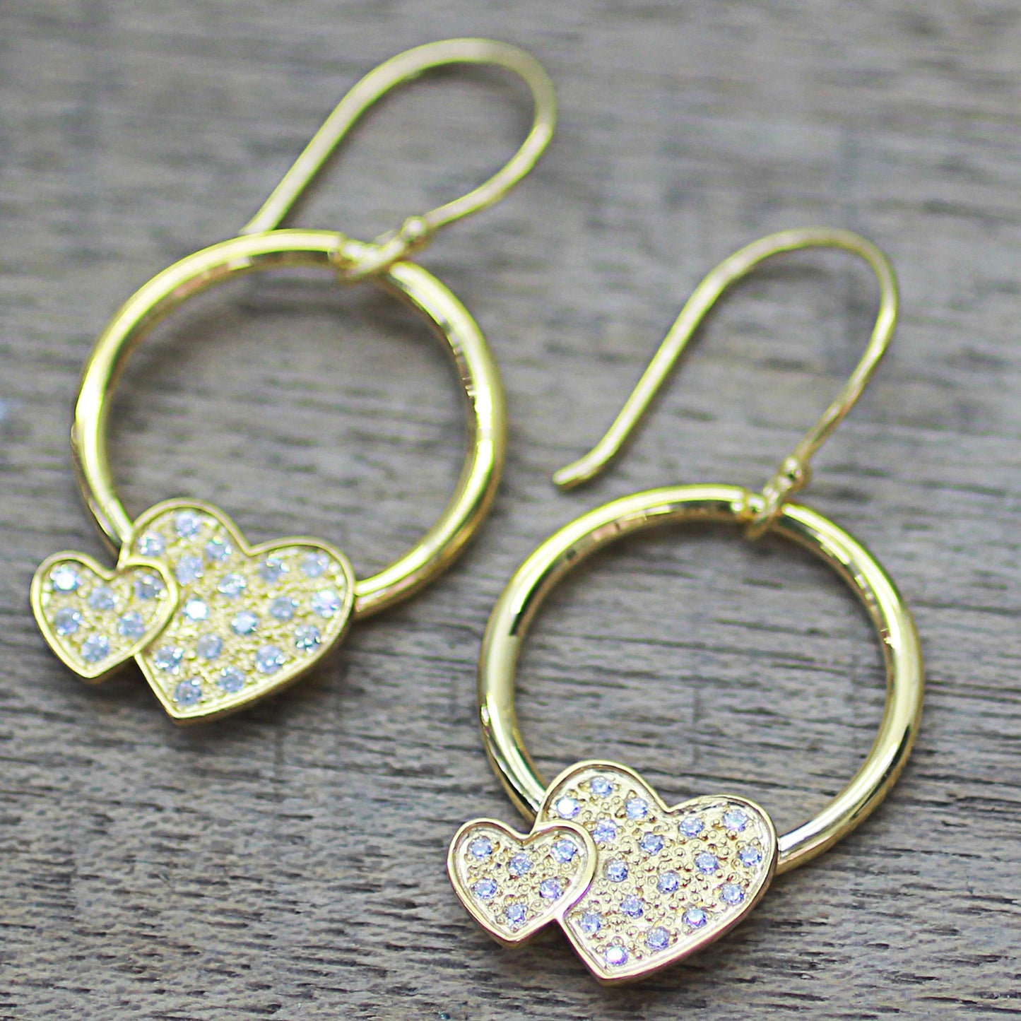 Adorable Hearts Gold Plated 925 Silver & Cubic Zirconia Butterfly Earrings