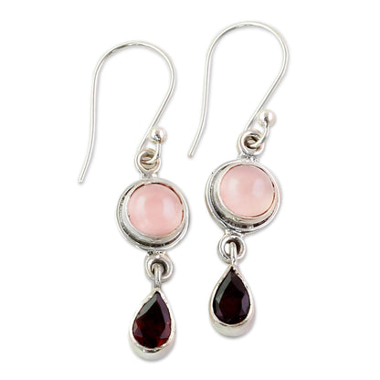 Crimson Chalcedony & Garnet Dangle Earrings