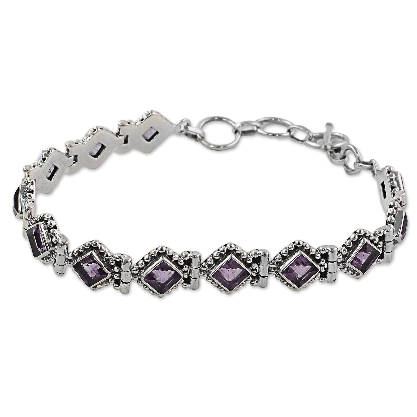 Purple Voyage Amethyst Sterling Silver Tennis Style Bracelet from India