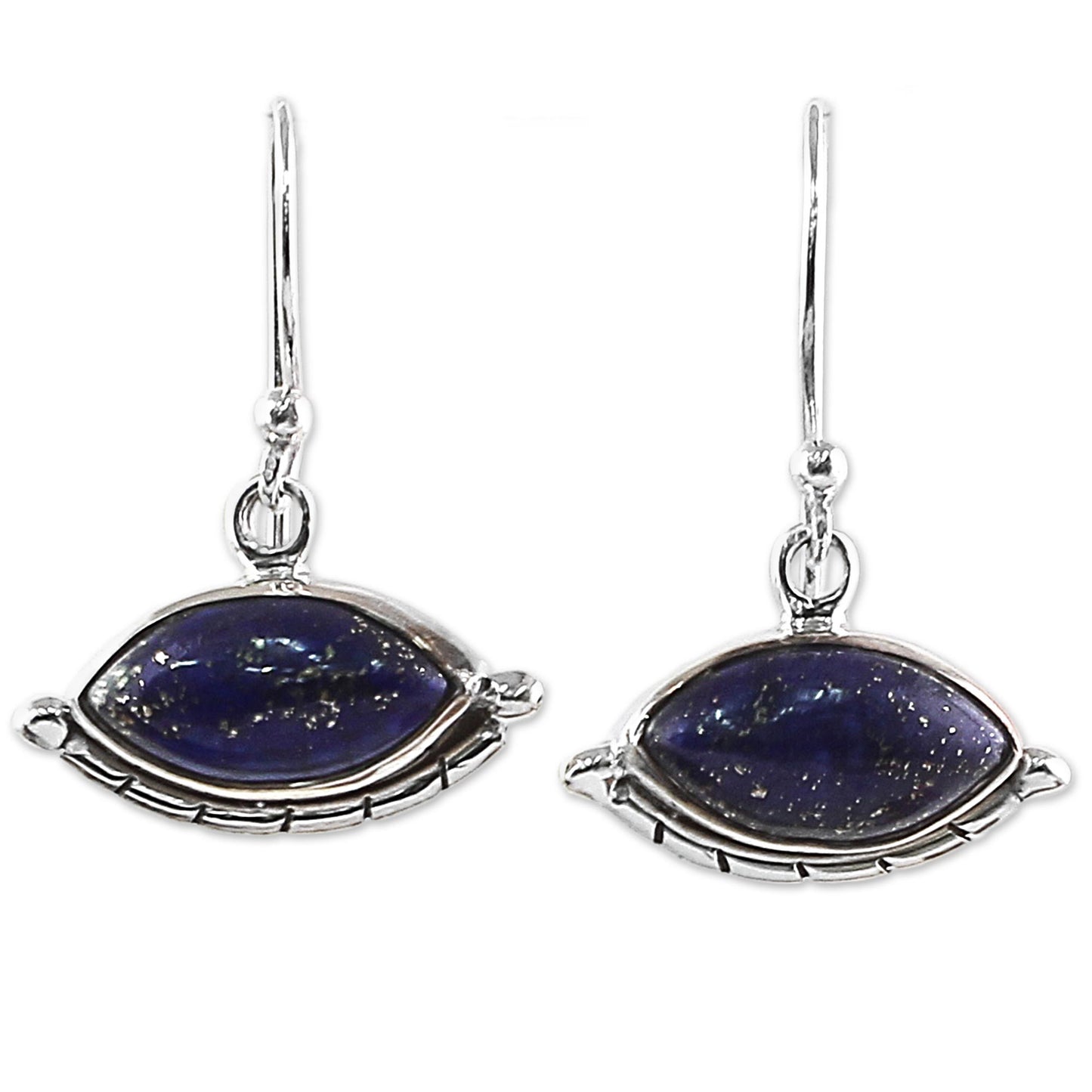 Protective Eyes in Blue Sterling Silver Lapis Lazuli Dangle Earrings from India