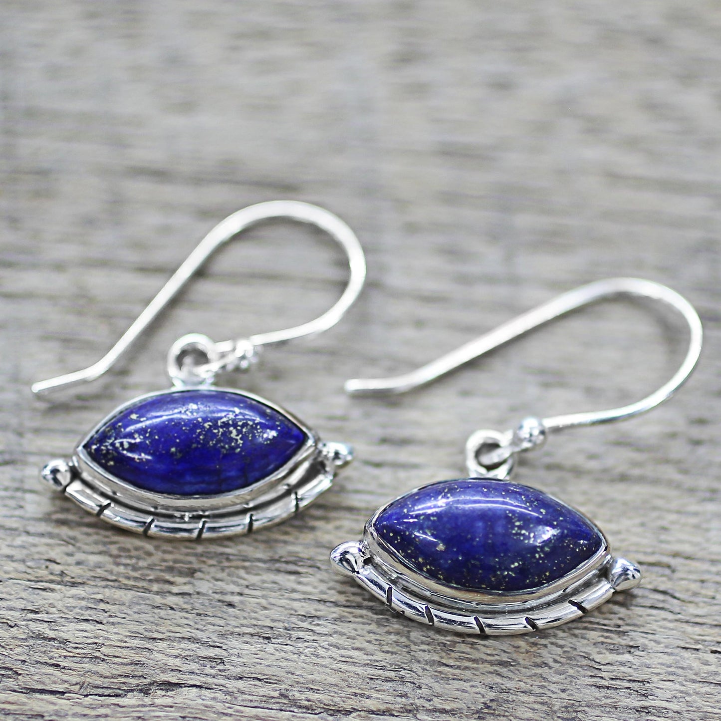 Protective Eyes in Blue Sterling Silver Lapis Lazuli Dangle Earrings from India