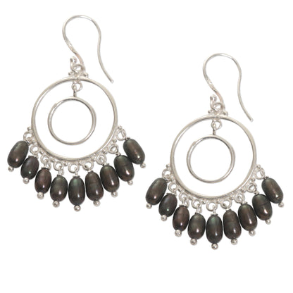 Halo Eclipse Handmade Cultured Pearl Sterling Silver Chandelier Earrings