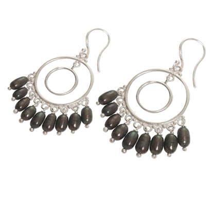 Halo Eclipse Handmade Cultured Pearl Sterling Silver Chandelier Earrings