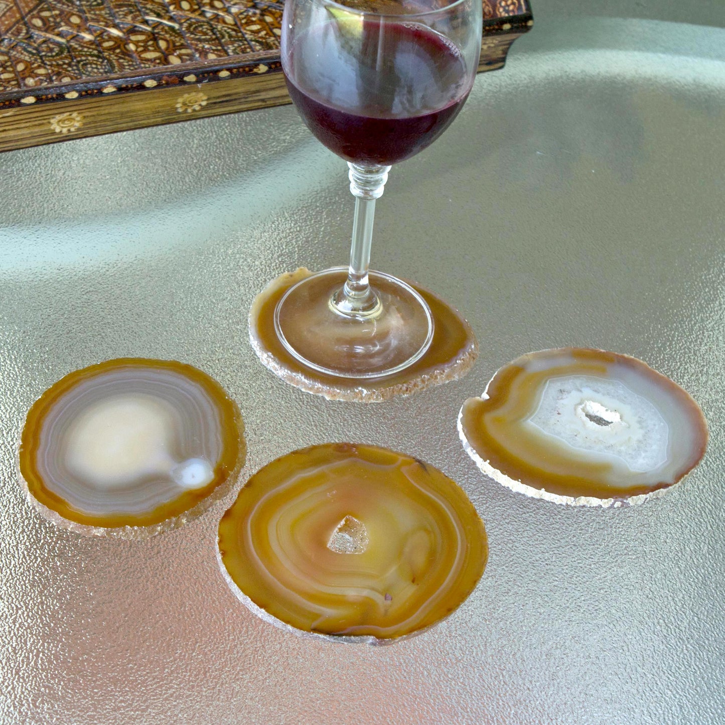 Caramel Crystals Natural Color Brown Agate Coasters (Set of 4) from Brazil