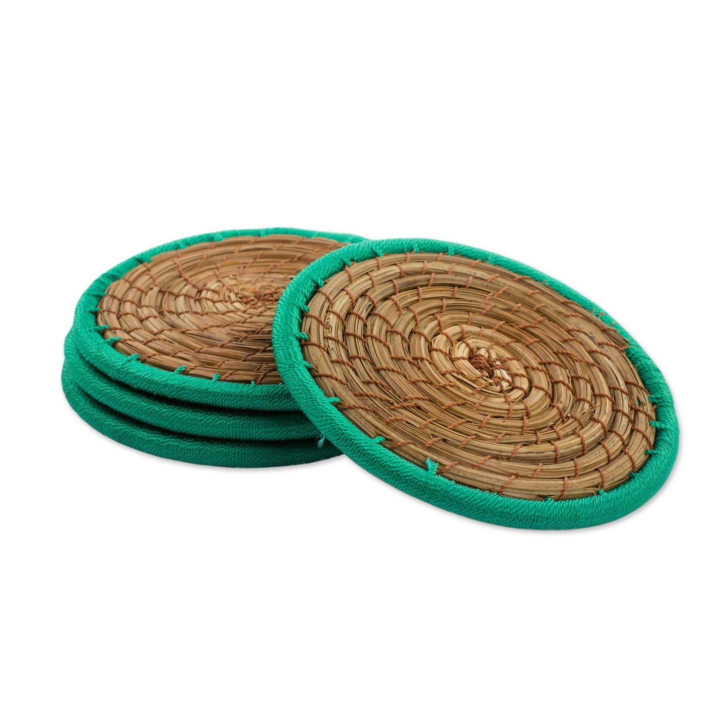 Latin Toast in Green Pine Needle Polyester Green Coasters (Set of 4) Guatemala