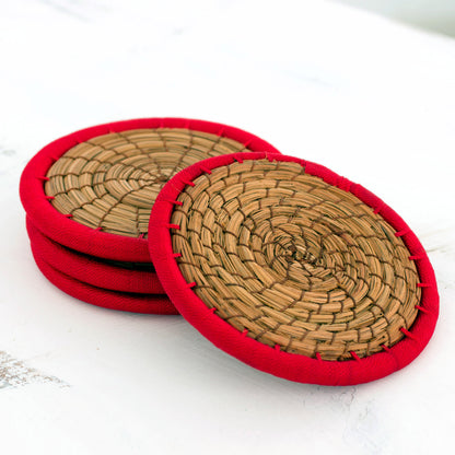 Latin Toast in Red Pine Needle Polyester Red Coasters (Set of 4) Guatemala