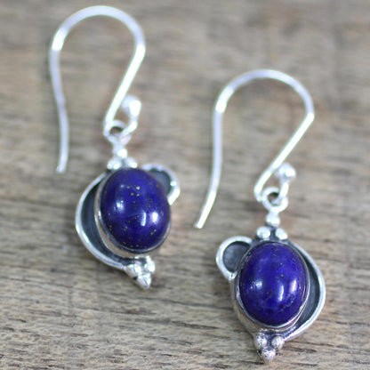 Blue Ovals Lapis Lazuli Silver Dangle Earrings