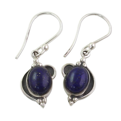 Blue Ovals Lapis Lazuli Silver Dangle Earrings