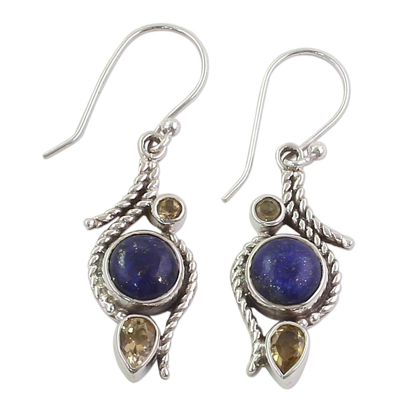 Starry Bliss Lapis Lazuli Citrine Sterling Silver Dangle Earrings India