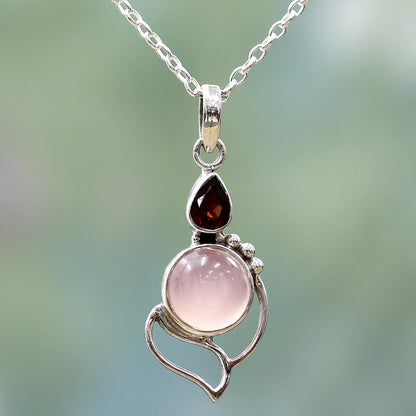 Pink Crest Garnet Chalcedony Sterling Silver Pendant Necklace India