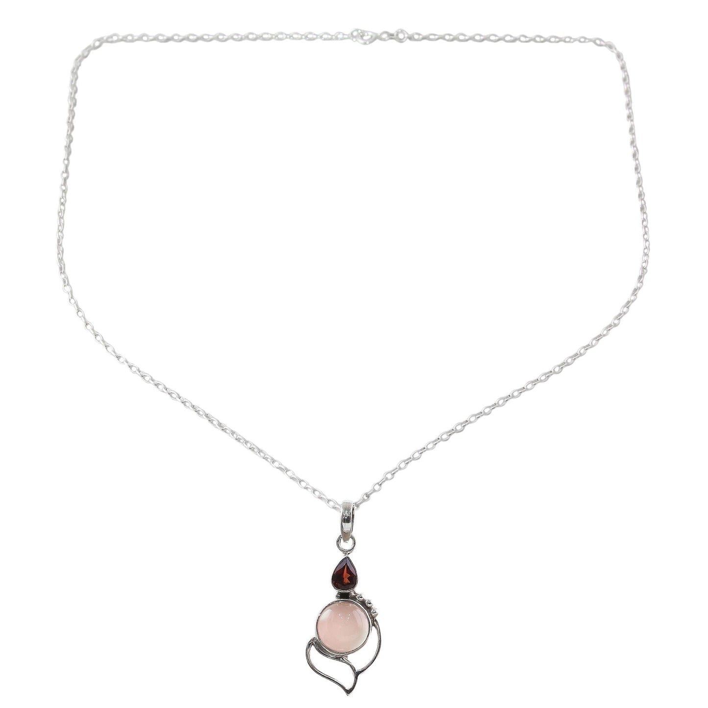 Pink Crest Garnet Chalcedony Sterling Silver Pendant Necklace India